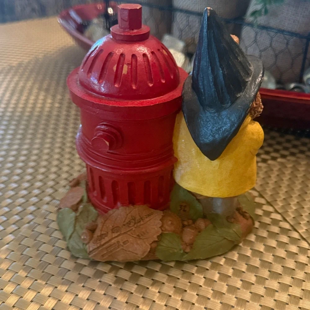 Charming Gnome with Red Fire Hydrant Figurine (Tom Clark) Collectible